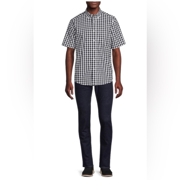 Mens GEORGE Short Sleeved Shirt Size Medium 38-40 Navy White Check New - Picture 5 of 8